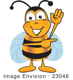 #23046 Clip Art Graphic Of A Honey Bee Cartoon Character Waving And Pointing