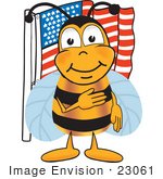 #23061 Clip Art Graphic Of A Honey Bee Cartoon Character Pledging Allegiance To An American Flag
