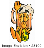 #23100 Clip Art Graphic Of A Frothy Mug Of Beer Or Soda Cartoon Character Plugging His Nose While Jumping Into Water
