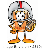 #23101 Clip Art Graphic Of A Frothy Mug Of Beer Or Soda Cartoon Character In A Helmet Holding A Football