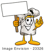 #23326 Clip Art Graphic Of A White Chefs Hat Cartoon Character Holding A Blank Sign