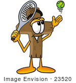 #23520 Clip Art Graphic Of A Wooden Cross Cartoon Character Preparing To Hit A Tennis Ball