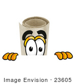 #23605 Clip Art Graphic Of A Rolled Diploma Certificate Cartoon Character Peeking Over A Surface