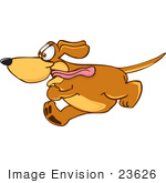 #23626 Clip Art Graphic Of An Obsessed Brown Hound Dog Cartoon Character Running With His Tongue Flapping In The Wind by toons4biz