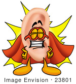 #23801 Clip Art Graphic Of A Human Ear Cartoon Character Dressed As A Super Hero