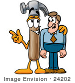 #24202 Clip Art Graphic Of A Hammer Tool Cartoon Character Talking To A Business Man