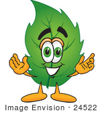 #24522 Clip Art Graphic Of A Green Tree Leaf Cartoon Character With Welcoming Open Arms