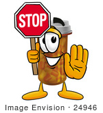 #24946 Clip Art Graphic Of A Medication Prescription Pill Bottle Cartoon Character Holding A Stop Sign