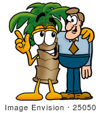 #25050 Clip Art Graphic Of A Tropical Palm Tree Cartoon Character Talking To A Business Man