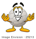 #25213 Clip Art Graphic Of A White Soccer Ball Cartoon Character With Welcoming Open Arms
