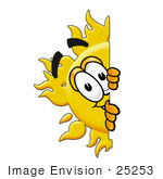 #25253 Clip Art Graphic Of A Yellow Sun Cartoon Character Peeking Around A Corner