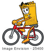 #25400 Clip Art Graphic Of A Golden Admission Ticket Character Riding A Bicycle