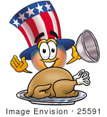 #25591 Clip Art Graphic Of A Patriotic Uncle Sam Character Serving A Thanksgiving Turkey On A Platter