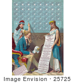 #25725 Stock Photography Of Lady Liberty Writing Information On The Dakota Area While Uncle Sam And A Bald Eagle Read A Scroll That Is Being Held By A Female Personification Of Dakota