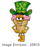 #25870 Clip Art Graphic Of A Strawberry Ice Cream Cone Cartoon Character Wearing A Saint Patricks Day Hat With A Clover On It