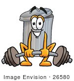 #26580 Clip Art Graphic Of A Metal Trash Can Cartoon Character Lifting A Heavy Barbell