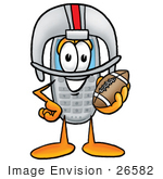 #26582 Clip Art Graphic Of A Gray Cell Phone Cartoon Character In A Helmet Holding A Football