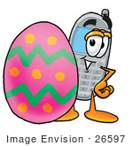 #26597 Clip Art Graphic Of A Gray Cell Phone Cartoon Character Standing Beside An Easter Egg