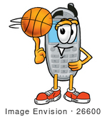 #26600 Clip Art Graphic Of A Gray Cell Phone Cartoon Character Spinning A Basketball On His Finger