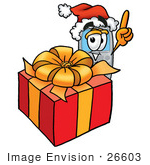 #26603 Clip Art Graphic Of A Gray Cell Phone Cartoon Character Standing By A Christmas Present