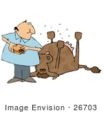 #26703 Hungry Man Eating A Cheeseburger And Realizing That Its Made Of Dead Cow Clipart