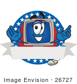 #26727 Clip Art Graphic Of A Desktop Computer Cartoon Character Logo With Stars