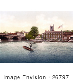 #26797 Stock Photography Of Steamboats And Gondoliers Near The Red Lion Hotel In Henley On Thames On The Banks Of The Thames River In London England Uk