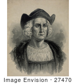 #27470 Illustration Of A Portrait Of Christopher Columbus Wearing A Hat