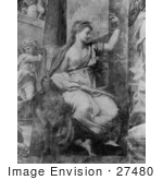 #27480 Illustration Of A Woman Justice Seated And Holding Scales In Her Left Hand With Her Right Hand On The Neck Of An Ostrich In &Quot;The Raphael Stanze&Quot; Rome Italy By By Giovan Francesco Penni