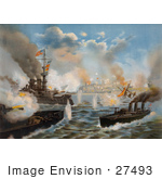 #27493 Illustration Of United States Warships Under Command Of Rear Admiral Sampson Bombarding San Juan Porto Rico During The Spanish-American War On May 12th 1898