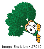 #27545 Clip Art Graphic Of A Broccoli Mascot Character Looking Around A Corner