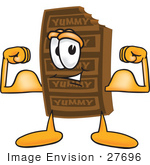 #27696 Clip Art Graphic Of A Chocolate Candy Bar Mascot Character Flexing His Arm Muscles