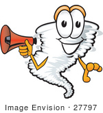 #27797 Clip Art Graphic Of A Tornado Mascot Character Holding A Megaphone