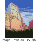 #27995 Large Rock Formation At Zion National Park In Utah Travel Stock Illustration