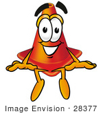 #28377 Clip Art Graphic Of A Construction Traffic Cone Cartoon Character Sitting