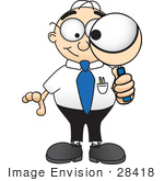 #28418 Clip Art Graphic Of A Geeky Caucasian Businessman Cartoon Character Looking Through A Magnifying Glass