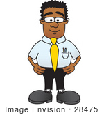 #28475 Clip Art Graphic Of A Geeky African American Businessman Cartoon Character Standing With His Hands On His Hips