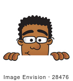 #28476 Clip Art Graphic Of A Geeky African American Businessman Cartoon Character Peeking Over A Surface