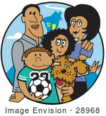 #28968 Cartoon Clip Art Graphic of a Two Parents Standing With Their Son, Daughter and the Family Dog by Andy Nortnik