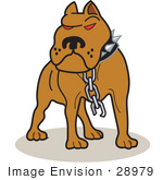 #28979 Cartoon Clip Art Graphic Of A Tough Brown American Pitbull Terrier Dog With Red Eyes Wearing A Spiked Collar And A Broken Chain
