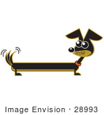 #28993 Cartoon Clip Art Graphic Of A Long Brown And Black Wiener Dog Wagging His Tail