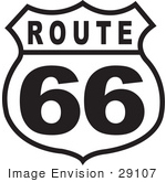 #29107 Royalty-free Black and White Cartoon Clip Art of a Route 66 Sign by Andy Nortnik