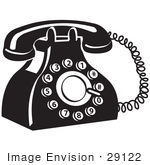 #29122 Royalty-Free Black And White Cartoon Clip Art Of An Old Fashioned Rotary Landline Telephone
