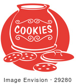#29280 Royalty-Free Cartoon Clip Art Of A Chocolate Chip Cookies On A Counter In Front Of An Open Cookie Jar
