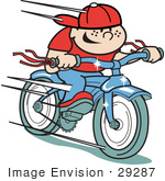 #29287 Royalty-Free Cartoon Clip Art Of A Happy Boy Riding A Brand New Blue Bike