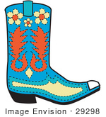 #29298 Royalty-Free Cartoon Clip Art Of A Blue Cowboy Boot With Orange And Yellow Floral Shapes