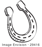 #29416 Royalty-Free Cartoon Clip Art Of A Black And White Metal Lucky Horseshoe Over A White Background
