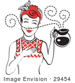 #29454 Royalty-Free Cartoon Clip Art Of A Red Haired Waitress Smelling The Wonderful Aroma Of Fresh Hot Coffee While Holding A Coffee Pot