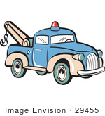 #29455 Royalty-Free Cartoon Clip Art Of A Blue Toy Tow Truck With A Hook