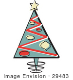 #29483 Royalty-Free Cartoon Clip Art Of A Triangular Christmas Tree With Ornamants And A Star On Top